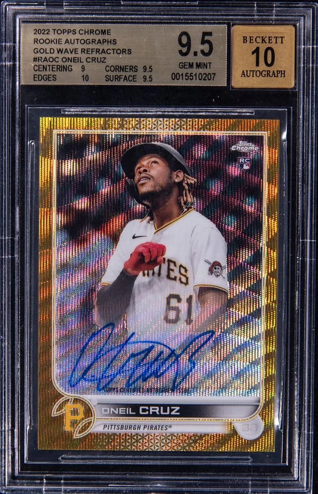 2022 Topps Chrome Oneil Cruz Autographs Gold Wave Refractor #RA-OC card image