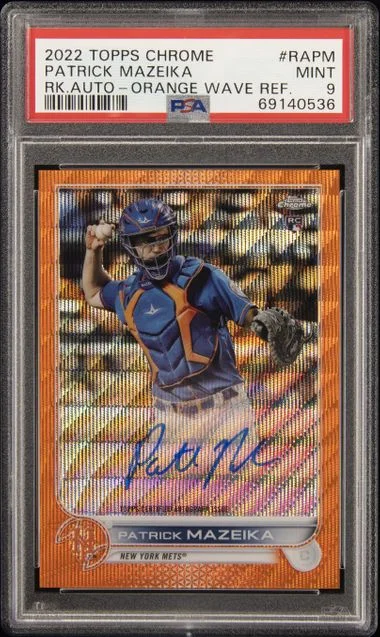 2022 Topps Chrome Patrick Mazeika Autographs Orange Wave Refractor #RA-PM card image