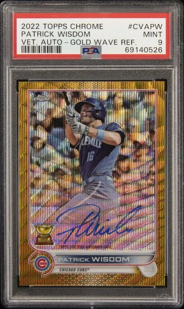 2022 Topps Chrome Patrick Wisdom Veteran Autographs Gold Wave Refractor #CVA-PW card image
