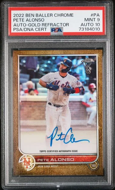2022 Topps Chrome Pete Alonso Ben Baller Autographs Gold Refractor #PA card image