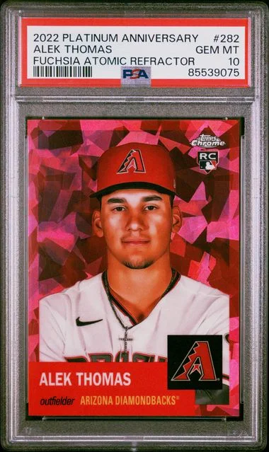 2022 Topps Chrome Platinum Anniversary Alek Thomas Fuchsia Atomic Refractor #282 card image
