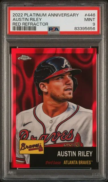 2022 Topps Chrome Platinum Anniversary Austin Riley Red Refractor #446 card image