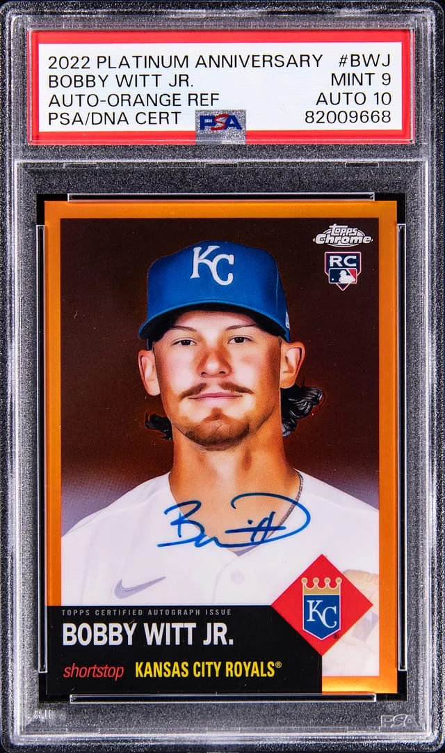 2022 Topps Chrome Platinum Anniversary Bobby Witt Jr Autograph Orange Refractor #BWJ card image