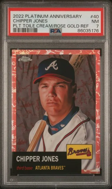2022 Topps Chrome Platinum Anniversary Chipper Jones Platinum Toile Cream/Rose Gold Refractor #40 card image
