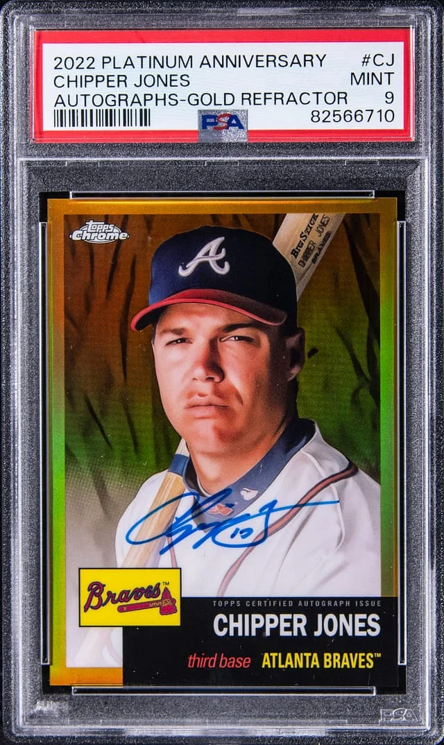 2022 Topps Chrome Platinum Anniversary Chipper Jones Autographs-Gold Refractor #CJ card image