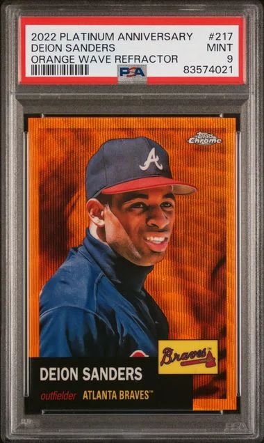 2022 Topps Chrome Platinum Anniversary Deion Sanders Orange Wave Refractor #217 card image