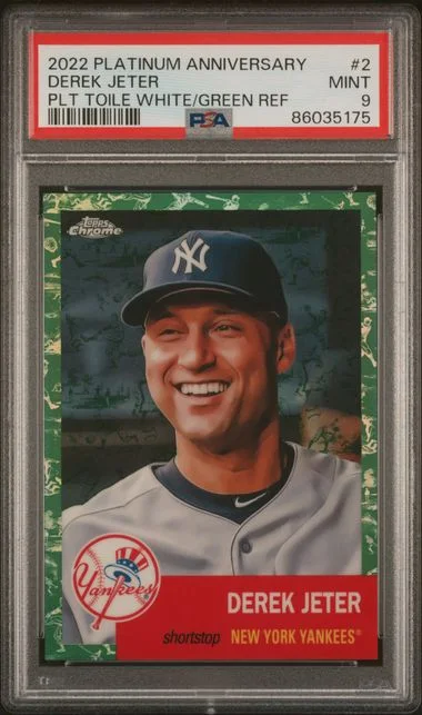 2022 Topps Chrome Platinum Anniversary Derek Jeter Platinum Toile White/Green Refractor #2 card image