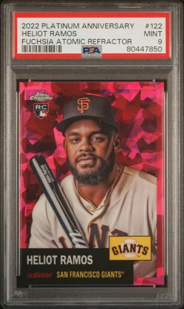 2022 Topps Chrome Platinum Anniversary Heliot Ramos Fuchsia Atomic Refractor #122 card image