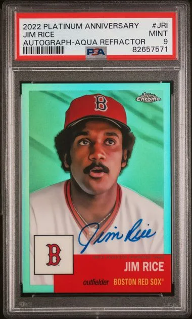 2022 Topps Chrome Platinum Anniversary Jim Rice Autograph Aqua Refractor #JRI card image