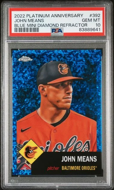 2022 Topps Chrome Platinum Anniversary John Means Blue Mini Diamond Refractor #392 card image