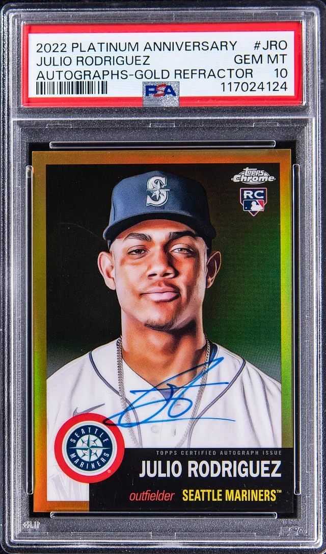 2022 Topps Chrome Platinum Anniversary Julio Rodriguez Autographs Gold Refractor #CPA-JRO card image