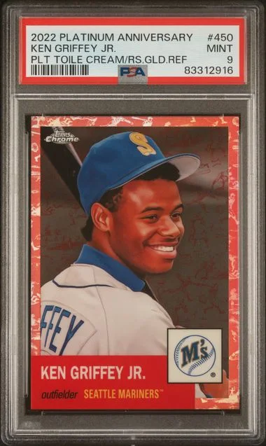 2022 Topps Chrome Platinum Anniversary Ken Griffey Jr. Platinum Toile Cream/Rose Gold Refractor #450 card image