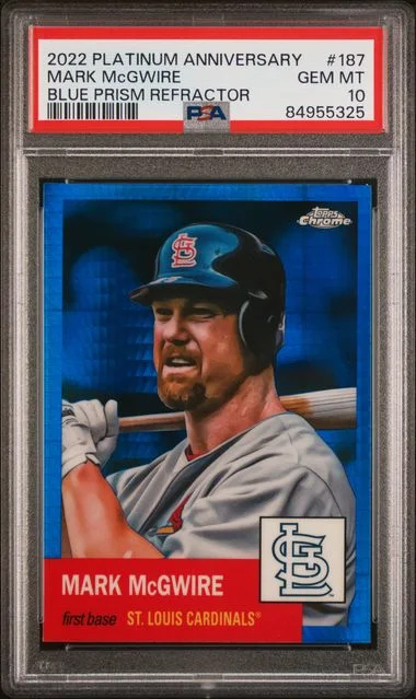 2022 Topps Chrome Platinum Anniversary Mark Mcgwire Blue Prism Refractor #187 card image