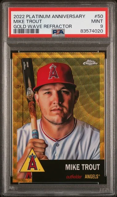 2022 Topps Chrome Platinum Anniversary Mike Trout Gold Wave Refractor #50 card image