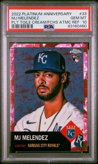 2022 Topps Chrome Platinum Anniversary MJ Melendez Platinum Toile Cream/Fuchsia Atomic Refractor #33 card image