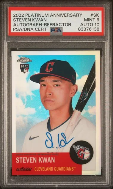 2022 Topps Chrome Platinum Anniversary Steven Kwan Autograph Refractor #CPA-SK card image