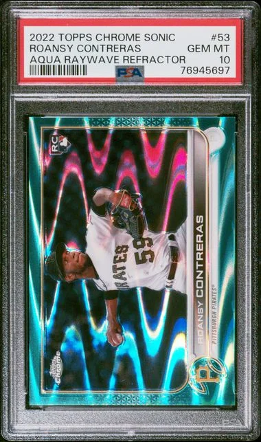 2022 Topps Chrome Roansy Contreras Aqua Raywave Refractor #53 card image