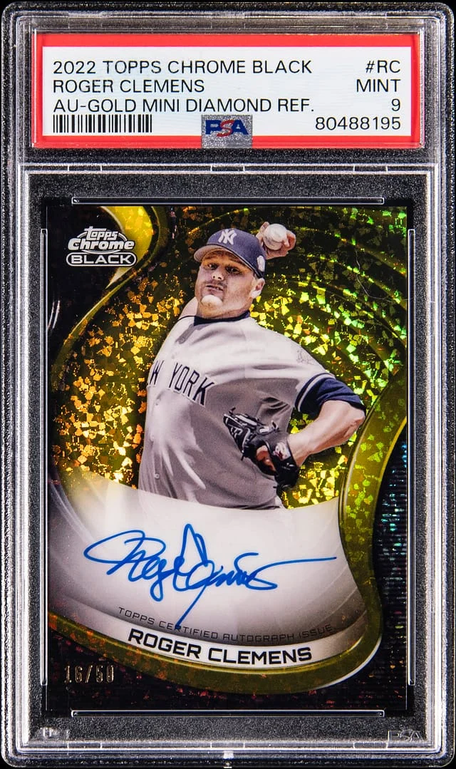 2022 Topps Chrome Roger Clemens Autograph Gold Mini Diamond Refractor #CBA- card image