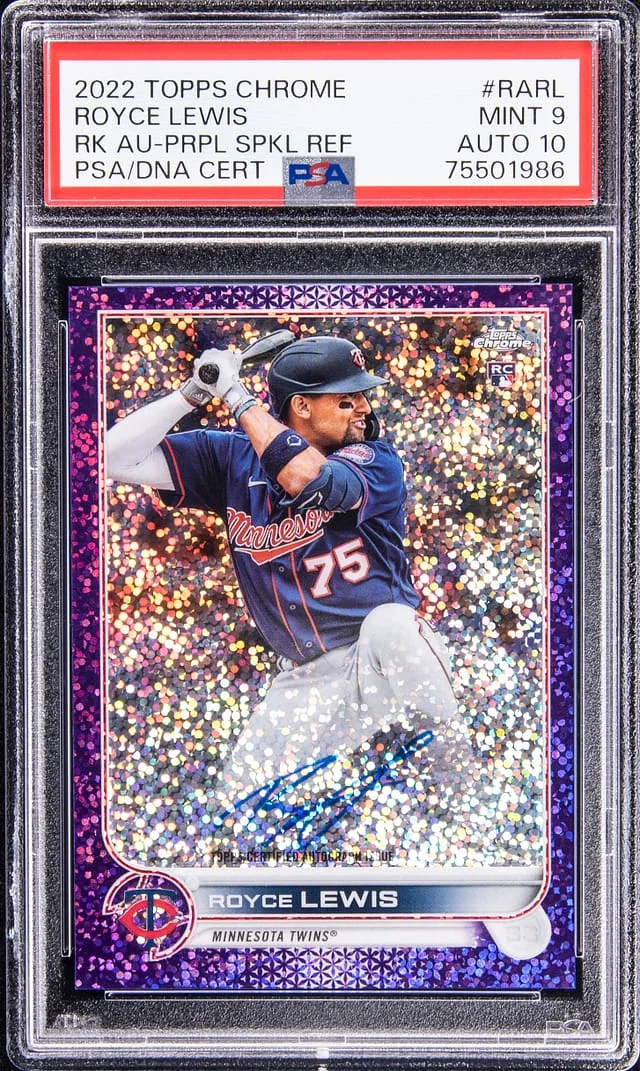 2022 Topps Chrome Royce Lewis Autographs Purple Sparkle Refractor #RARL card image