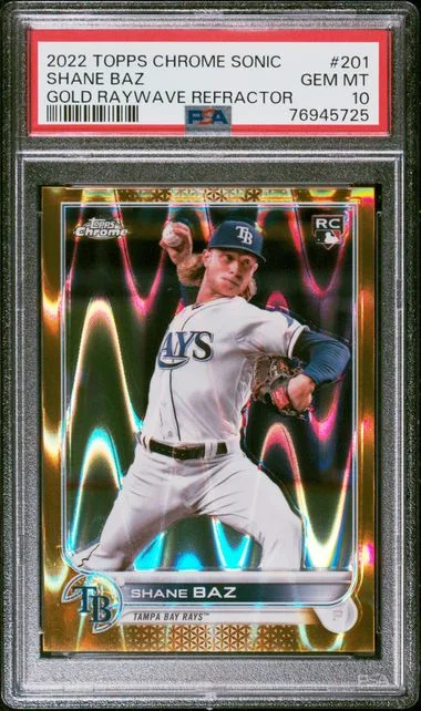 2022 Topps Chrome Shane Baz Gold Raywave Refractor #201 card image