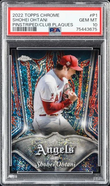 2022 Topps Chrome Shohei Ohtani Pinstriped/Club Plaques #P1 card image