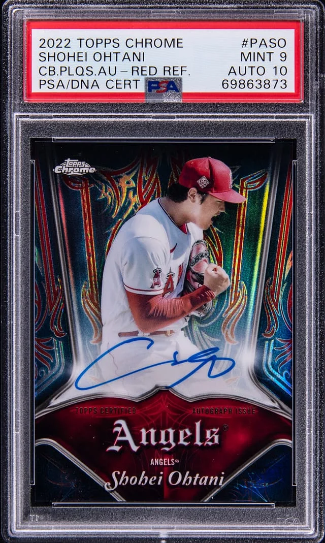2022 Topps Chrome Shohei Ohtani Club Plaques Autograph-Red Refractor #PASO card image