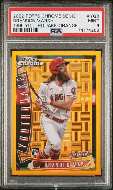 2022 Topps Chrome Sonic Brandon Marsh 1996 Youthquake Orange #YQ-9 card image