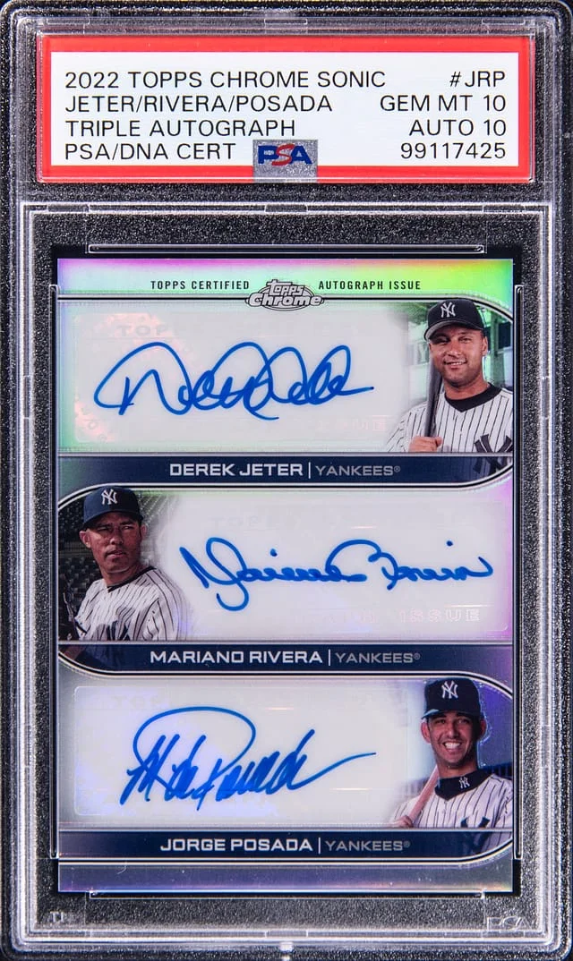 2022 Topps Chrome Sonic Derek Jeter/Mariano Rivera/Jorge Posada Multi-Signed Triple Autographs #TA-JRP card image