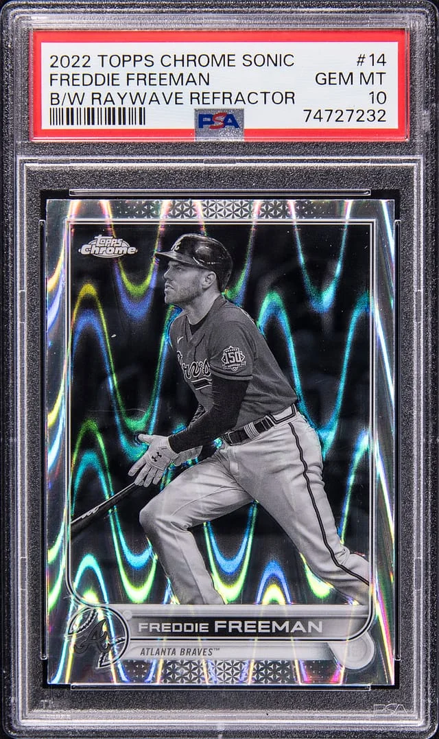 2022 Topps Chrome Sonic Freddie Freeman Black & White Raywave Refractor #14 card image