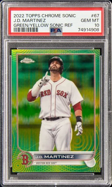 2022 Topps Chrome Sonic J.D. Martinez Green/Yellow Sonic Refractor #67 card image