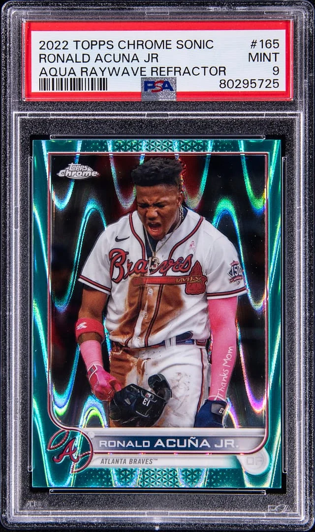 2022 Topps Chrome Sonic Ronald Acuna Jr. Black/White Raywave Refractor #165 card image