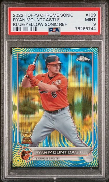 2022 Topps Chrome Sonic Ryan Mountcastle Blue/Yellow Sonic Refractor #109 card image