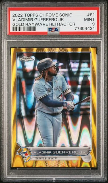 2022 Topps Chrome Sonic Vladimir Guerrero Jr Gold Raywave Refractor #81 card image