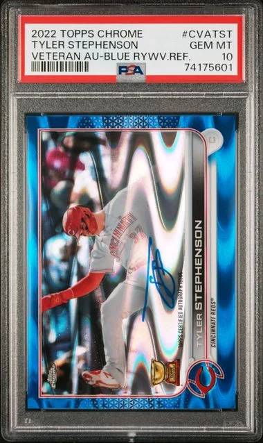 2022 Topps Chrome Tyler Stephenson Veteran Autographs Blue RayWave Refractor #CVA-TST card image