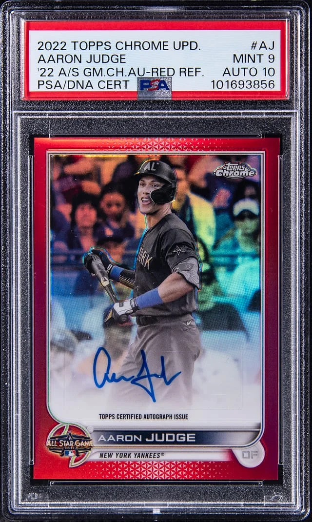 2022 Topps Chrome Update Aaron Judge 2022 All-Star Game Chrome Autograph Red Refractor #ASGA-AJ card image