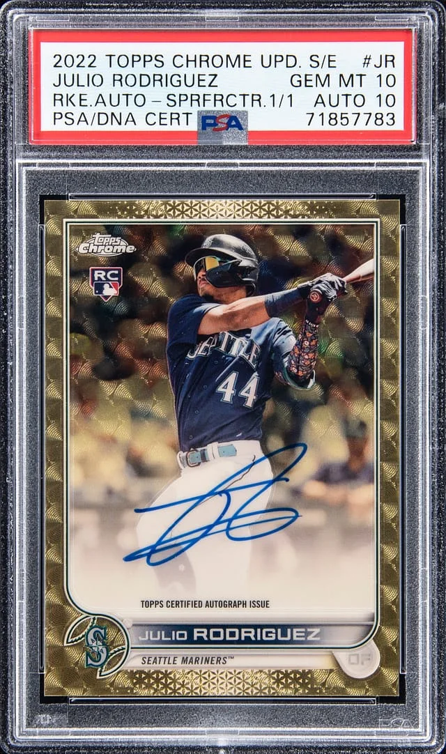 2022 Topps Chrome Update Sapphire Julio Rodriguez Edition Autographs SuperFractor #RA-JR card image