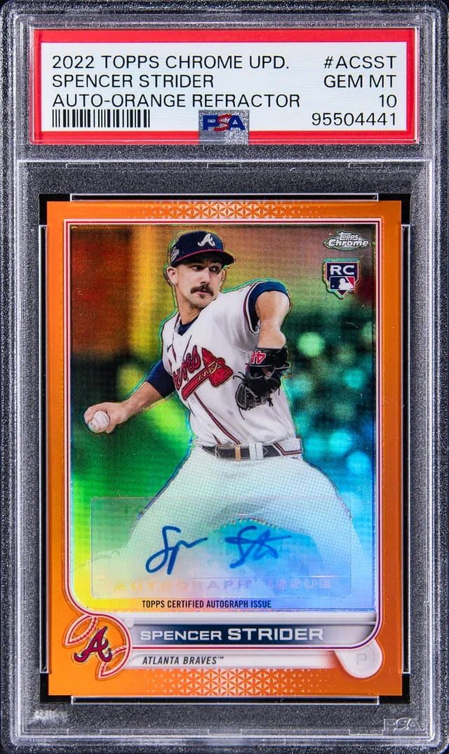 2022 Topps Chrome Update Spencer Strider Autograph Orange Refractor #ACSST card image