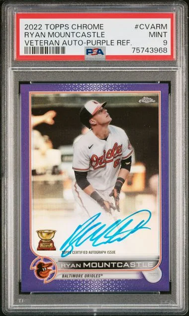 2022 Topps Chrome Veteran Autographs Purple Refractor Cvarm Ryan Mountcastle #no-number card image