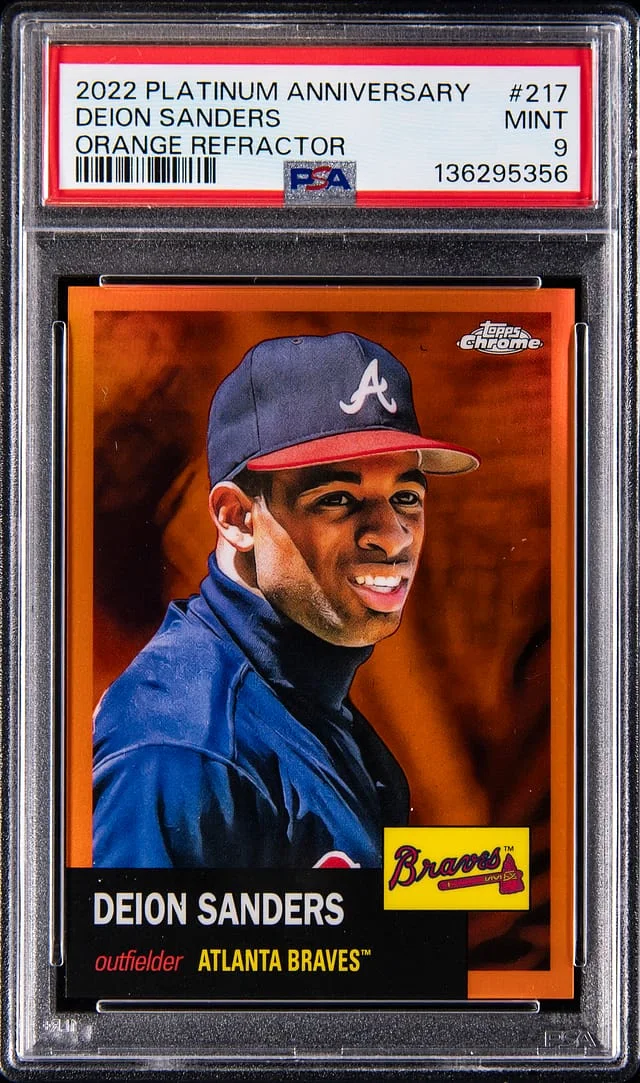 2022 Topps Deion Sanders Platinum Anniversary Orange Refractor #217 card image