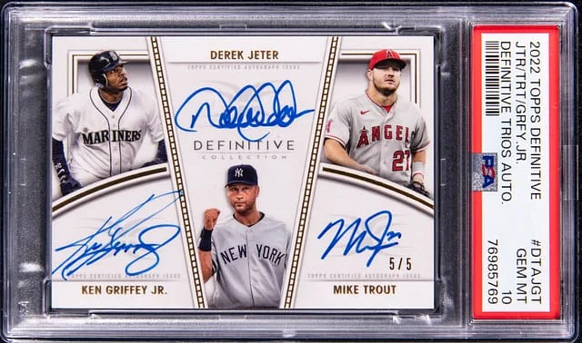 2022 Topps Derek Jeter/Mike Trout/Ken Griffey Jr. Multi-Signed Definitive Trios Autographs #DTA-JGT card image