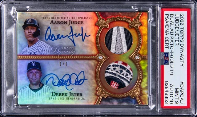 2022 Topps Dynasty Aaron Judge/Derek Jeter Dual Autograph Patch Gold #DAPC-AJ card image