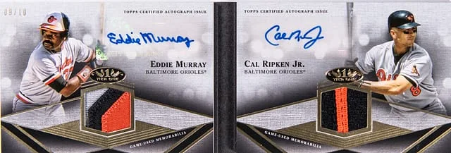2022 Topps Eddie Murray/Cal Ripken Jr. Tier One Dual Autograph Relic #DAR-MR card image
