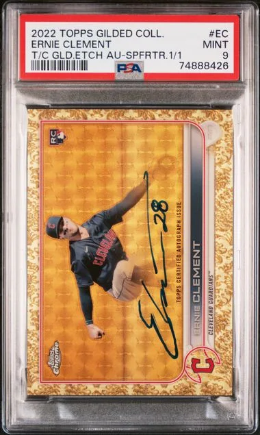 2022 Topps Ernie Clement Gilded Collection Topps Chrome Gold Etch Autographs Superfractor #GEA-EC card image