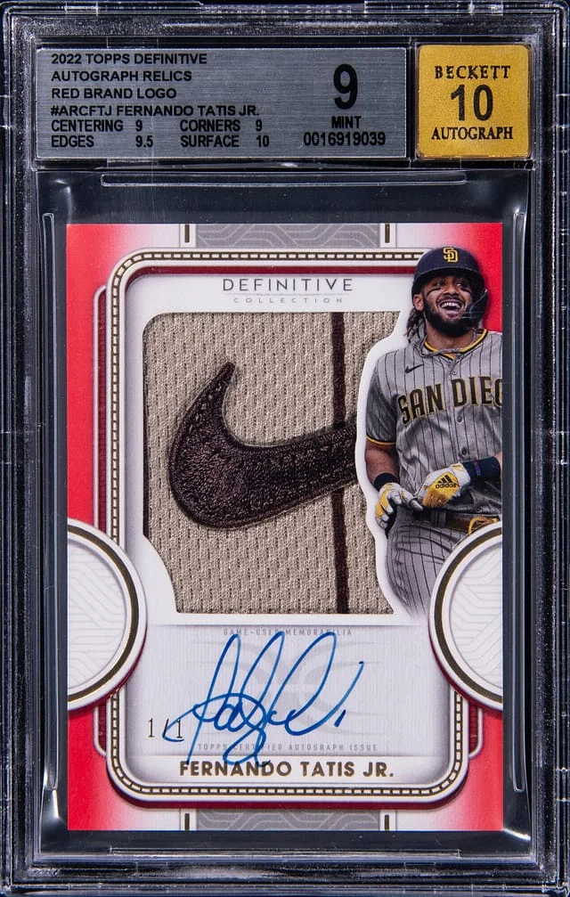 2022 Topps Fernando Tatis Jr. Definitive Collection Autograph Relics Red Brand Logo #ARC-FTJ card image