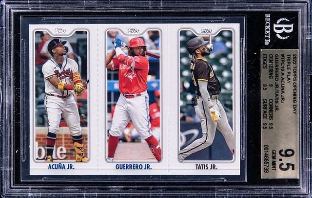 2022 Topps Fernando Tatis Jr./Vladimir Guerrero Jr./Ronald Acuna Jr. Opening Day Triple Play #TPC10 card image
