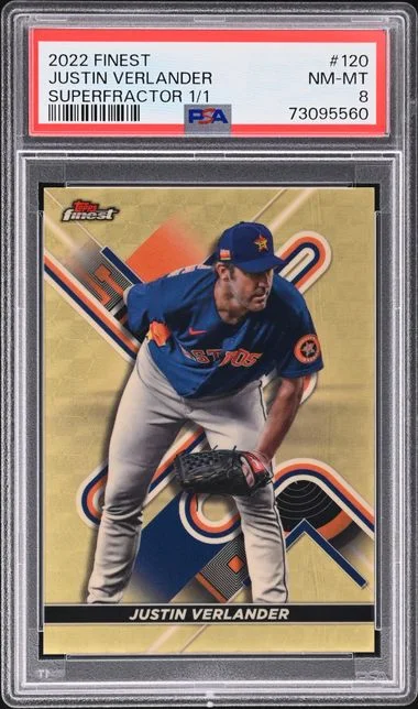 2022 Topps Finest 120 Justin Verlander Superfractor #1/1 card image