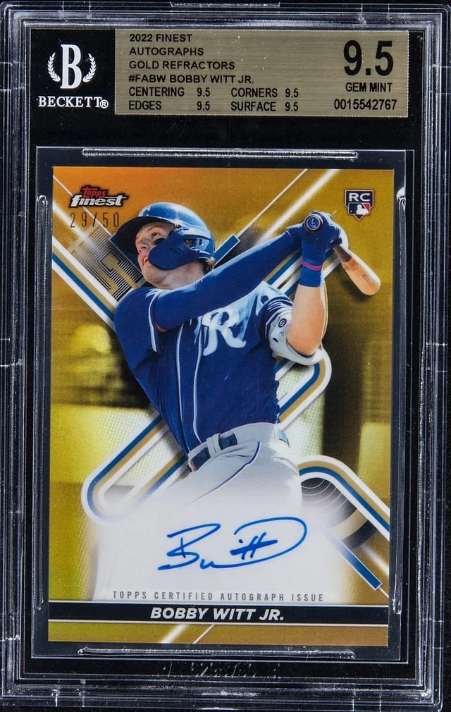 2022 Topps Finest Bobby Witt Jr. Singed Gold Refractors #FA-BW card image