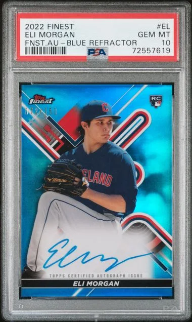 2022 Topps Finest Eli Morgan Autographs Blue Refractor #FA-EL card image