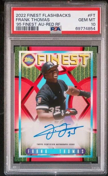 2022 Topps Finest Frank Thomas Flashbacks '95 Finest Autograph Red Refractor #95FA-FT card image