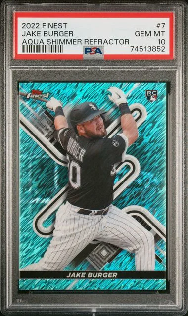 2022 Topps Finest Jake Burger Aqua Shimmer Refractor #7 card image